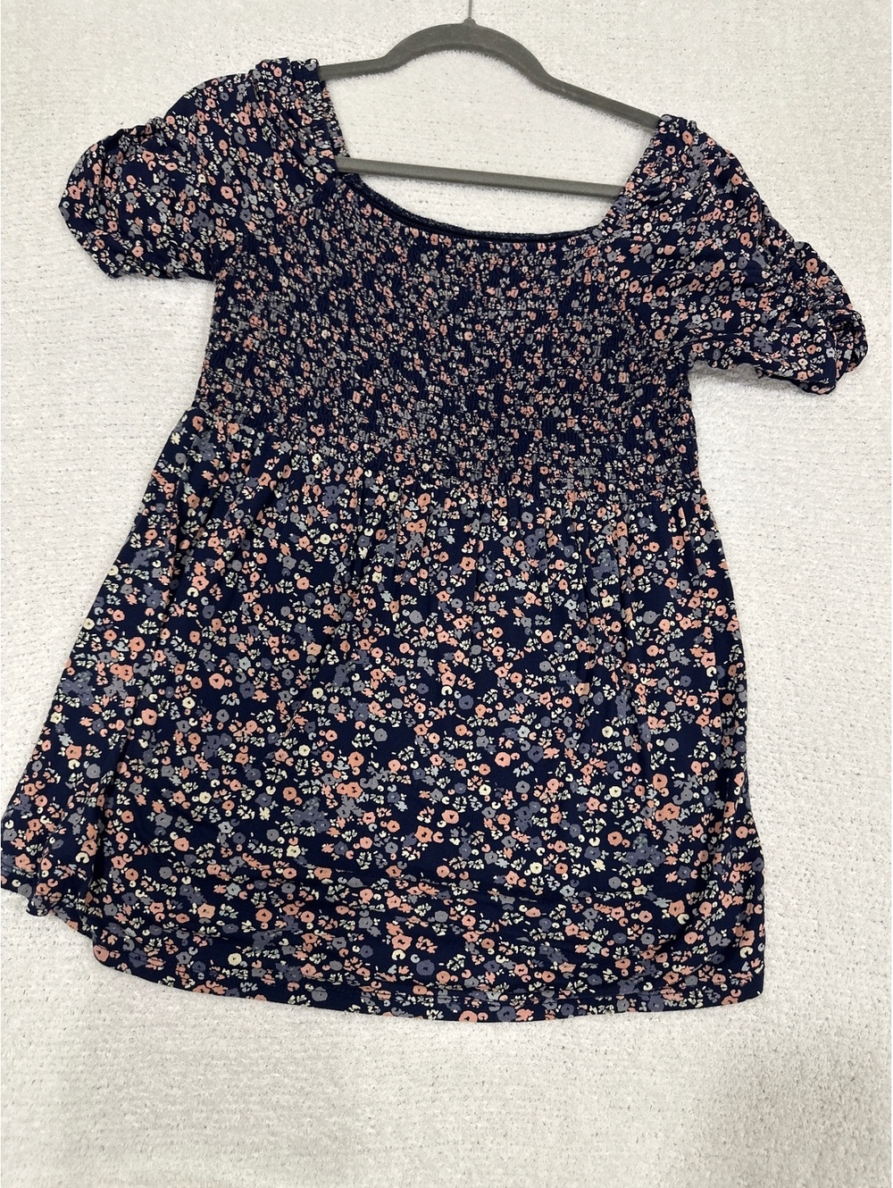 Isabel Maternity Navy Blue Floral Puff Sleeve Dress Medium